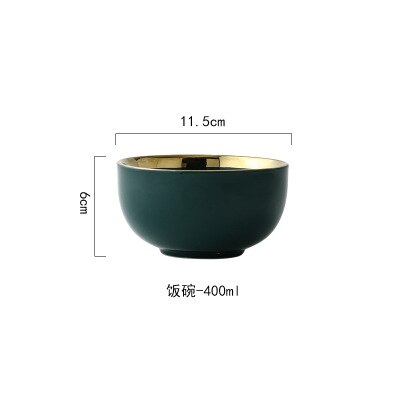 Zielone naczynia ceramiczne i talerze zestawy złota wkładka płyta stek talerz zastawa stołowa miski talerze obiadowe wysoka porcelanowa zastawa stołowa: mały bowl