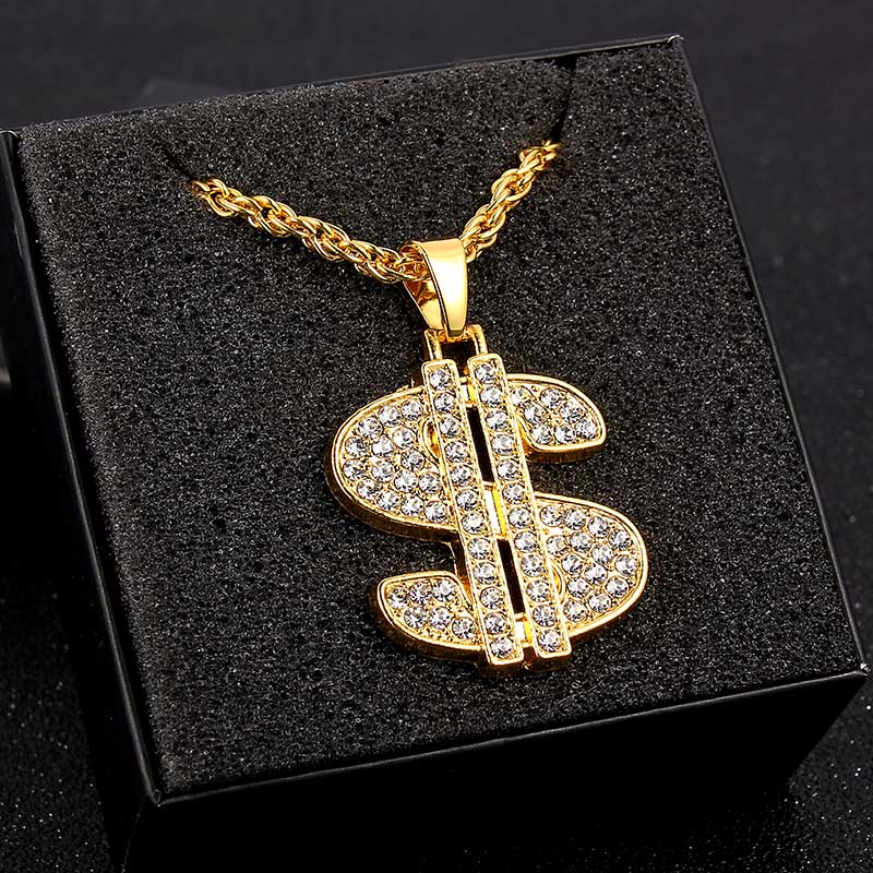 Gold Dollar Zeichen bilden Legierung Kristall Anhänger Halskette Hüfte hüpfen Schmuck Für Männer Jungen Geburtstag Party Hochzeit Männlichen Zubehör: Dollar Unterschrift