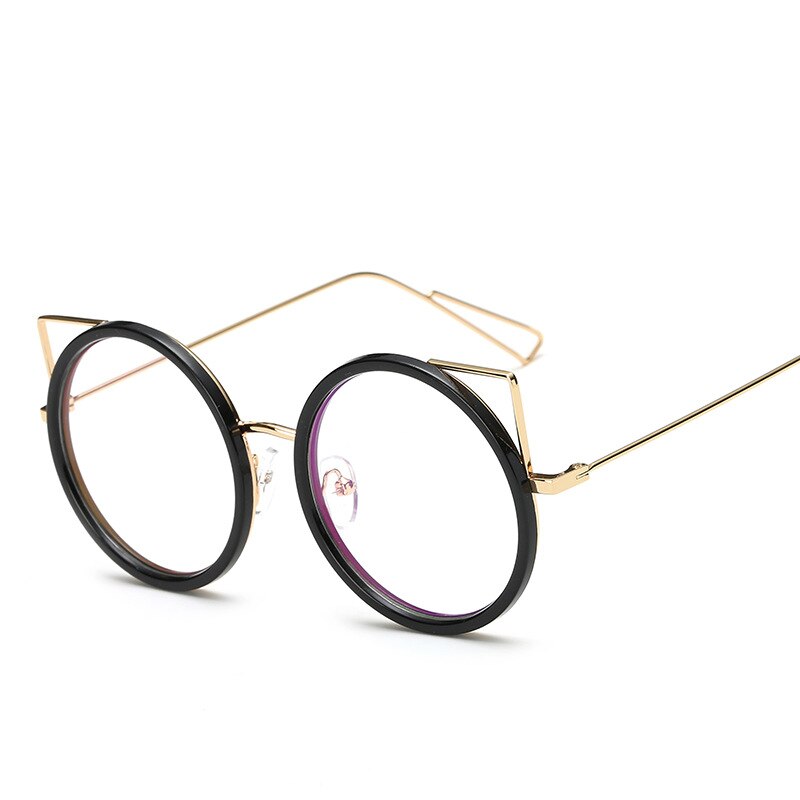 Cute Cat Ears Prescription Metal Round Shape Women Eyeglass Frames Glasses Trendy Clear Women's Myopia Eyeglasses with Frame