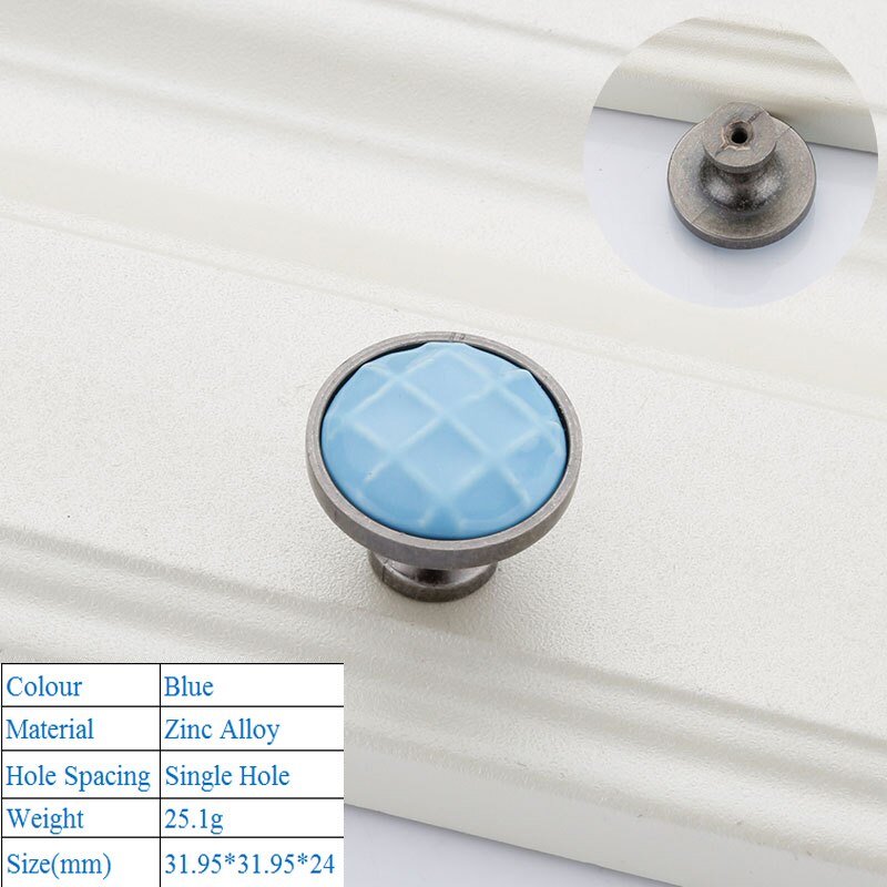 Ceramic Matte Blue Drawer Flush Handles Zinc Alloy Decorative Furniture Knobs Cabinet Wardrobe Door Handle Hardware door knob: 6123-Single