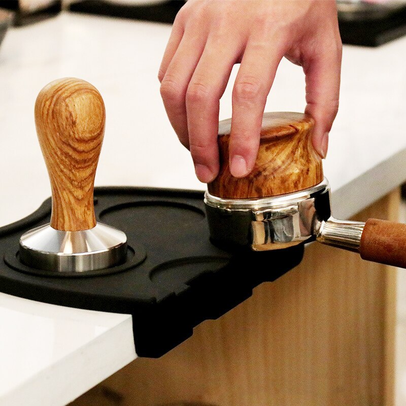 Kawa dystrybutor Espresso manipulować 58mm nierdzewny stal Kawa manipulować baza z drewniany uchwyt Kawa Leveler narzędzie C44