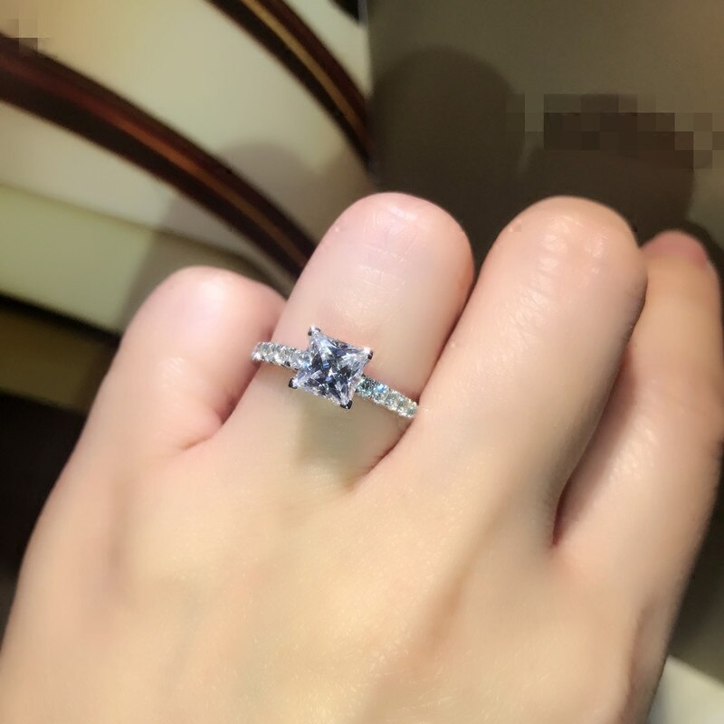 Cc kvinder ringe 925 stempel cubic zirconia firkantet sten bryllup forlovelse brude bijoux simple dame smykker  cc631