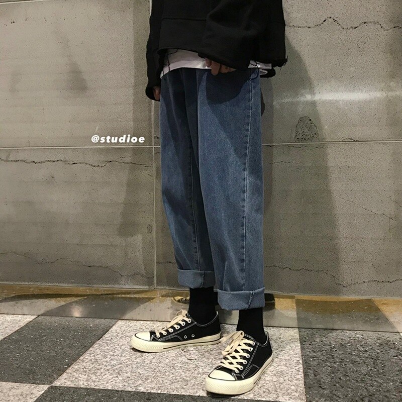 Street hip hop herrejeans tidemærke løs trendy ungdom lige koreanske brede ben daddy wild bukser