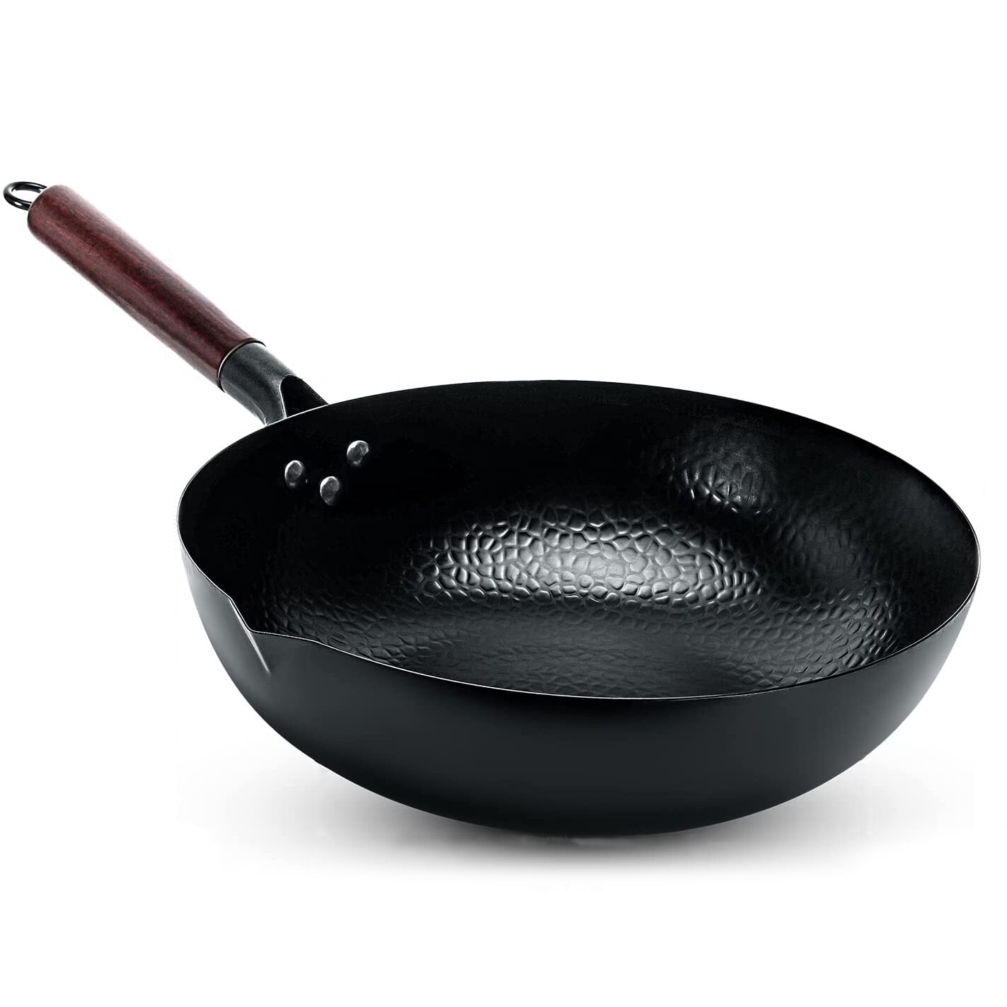 Carbon Stalen Wok Pan 32Cm Roerbak Wok Set Met Houten Deksel Non-stick Vlakke Bodem Koekenpan voor Elektrische Inductie En Gasfornuis: wok