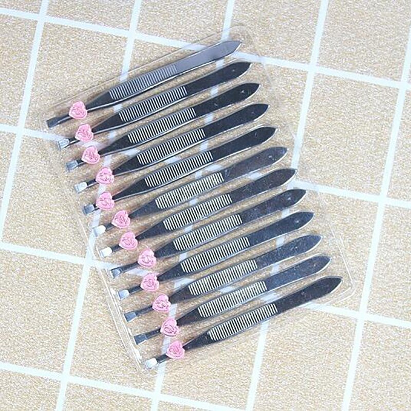 12 pièces/ensemble pince à épiler à sourcils inclinés en acier inoxydable pince à épiler pour le visage outil de maquillage dames cosmétiques beauté