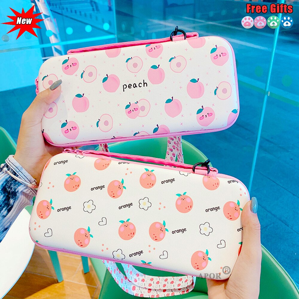 Portable Shoulder Strap Lanyard Travel Storage Bag For Nintendo Switch Game Console Box Shell Cover Cute Fruits Protective Case