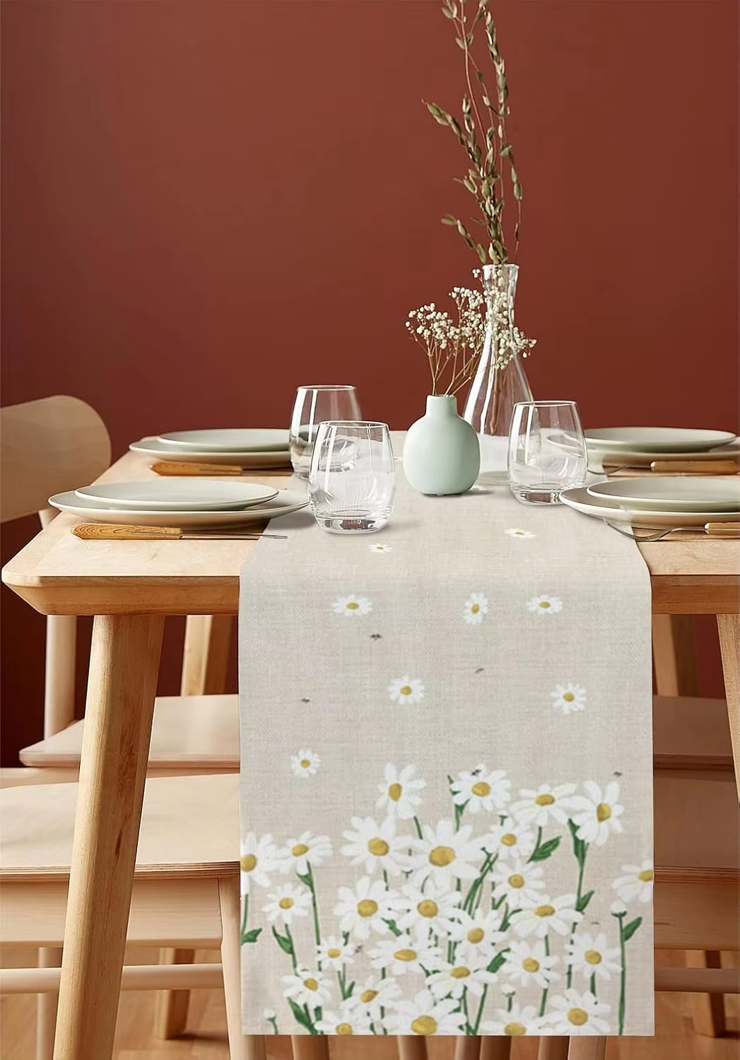 Bohemisk halloween vår vit prästkrage blomma bordlöpare bröllopsdekoration bordsflagga festdekorationer