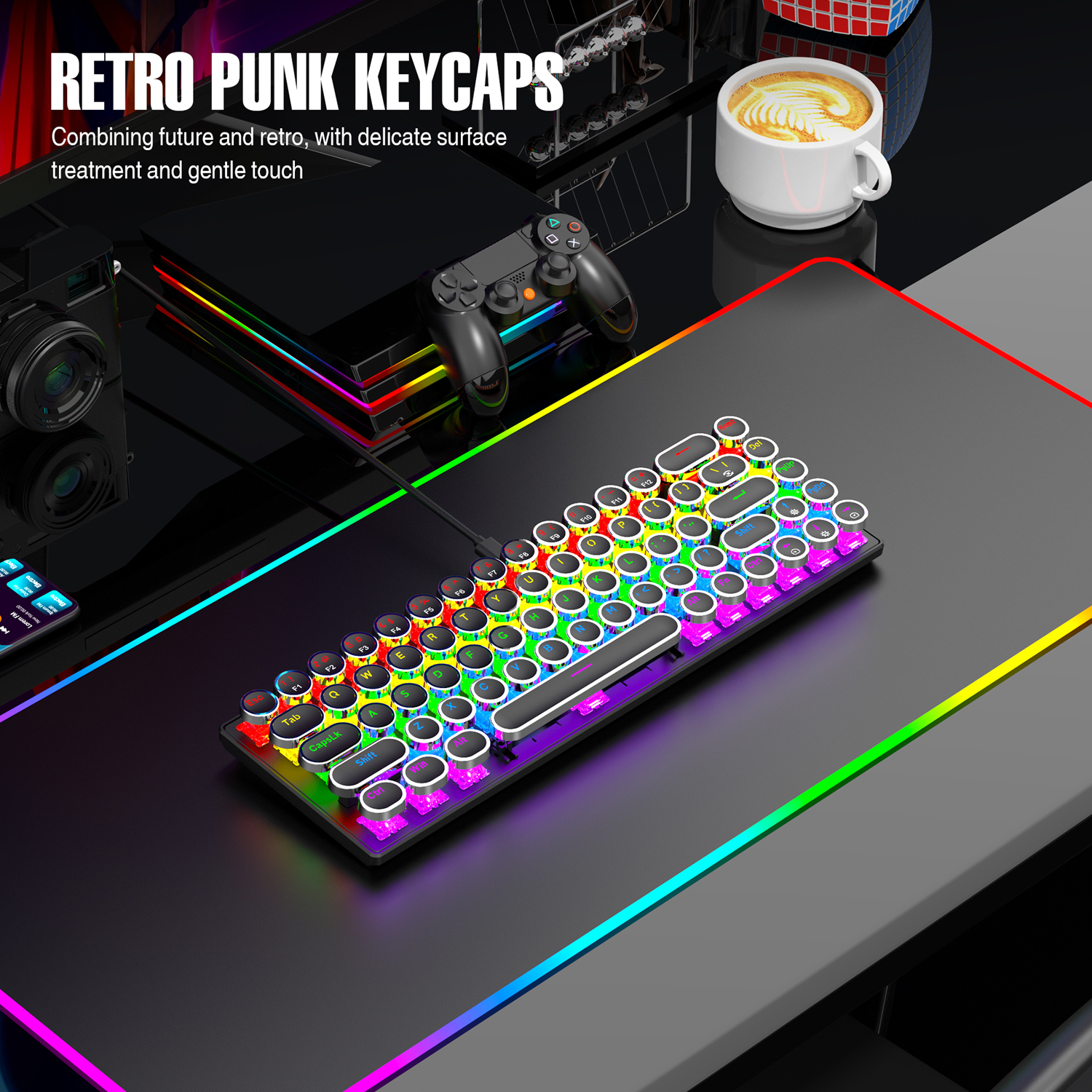 7KEYS Compact and Portable 68 Key, Retro - Style ,Detachable Cable Wired Gaming Mechanical Keyboard TW1870