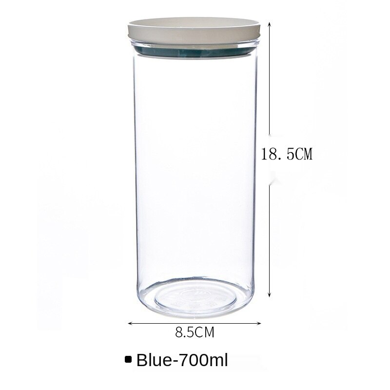 Sealed Cans Moisture-proof Storage Food-grade Grain Boxes Plastic Transparent Bottles Rice Container Smell Proof Kitchen Jars: Blue circle 700ml