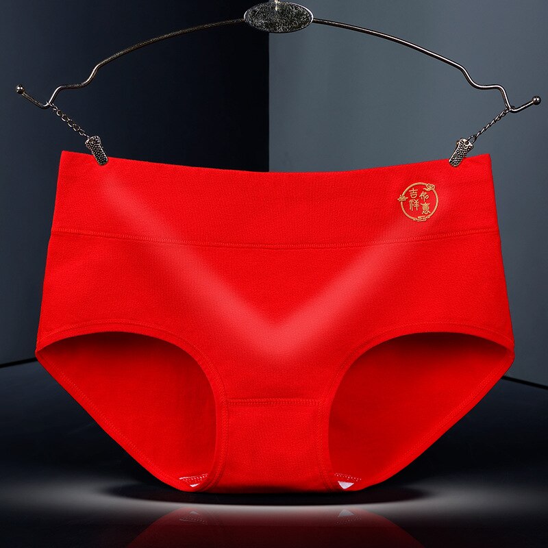 Cintura média vermelho cuecas boa sorte tigre ano grande menina calcinha de algodão personagens chineses roupa interior algodão vermelho briefs L-2XL: JIXIANG RUYI / XL waist 30cmx2