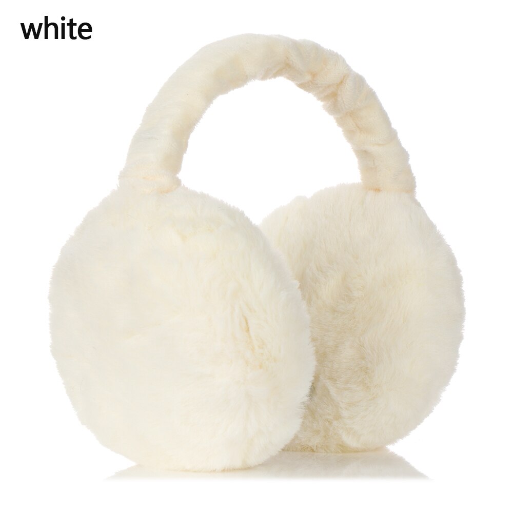 Faux Fur solid color ladies earmuffs autumn and winter warm and comfortable unisex skiing Fur headphones cute Adjustable: white