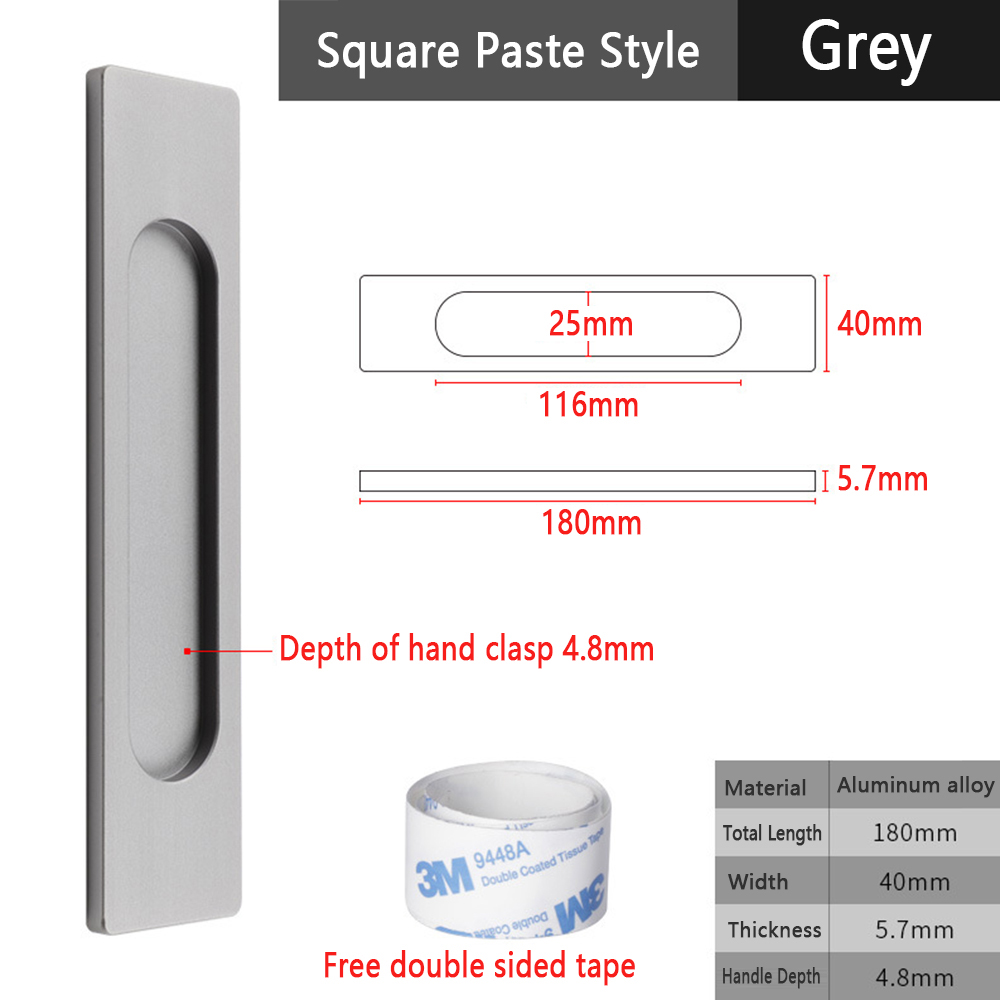 Onubao-manija de puerta corredera sin perforaciones, puerta de vidrio de almacén, manija deslizante de cocina, pasta adhesiva de doble cara: Grey-S-B
