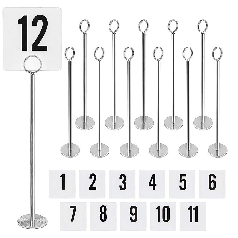 Beste 12 Inch Tafel Nummer Houder Met Nummer Kaarten Set (1-12) stevige Chromen Plaats Kaarthouders Tafel Nummer Stand Tafel Card Hol