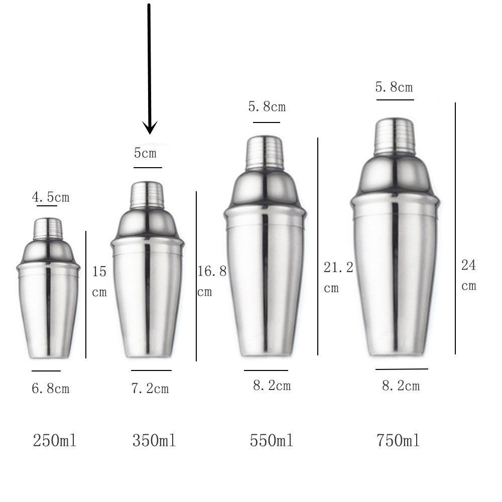 350ml 550ml 750ml Stainless Steel Cocktail Shaker Three Stage Wine Mixer: Light Grey