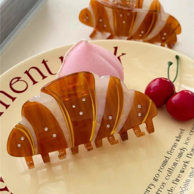 Pinza para el pelo de croissant para mujer y niña, pinza para el pelo Kawaii divertida, creativa y versátil, accesorios para el cabello para uso diario,: Gris
