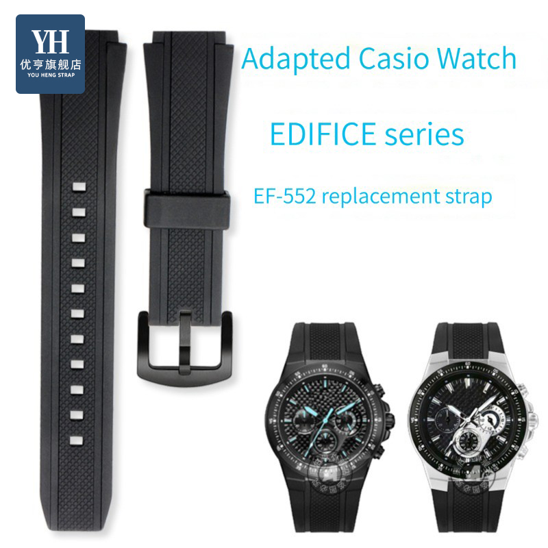 Silicone Rubber Sports Watch Strap For Casio 5119 Edifice EF-552 Watchband EF-552D-1A Men's Bracelet Stainless Buckle Black 20mm
