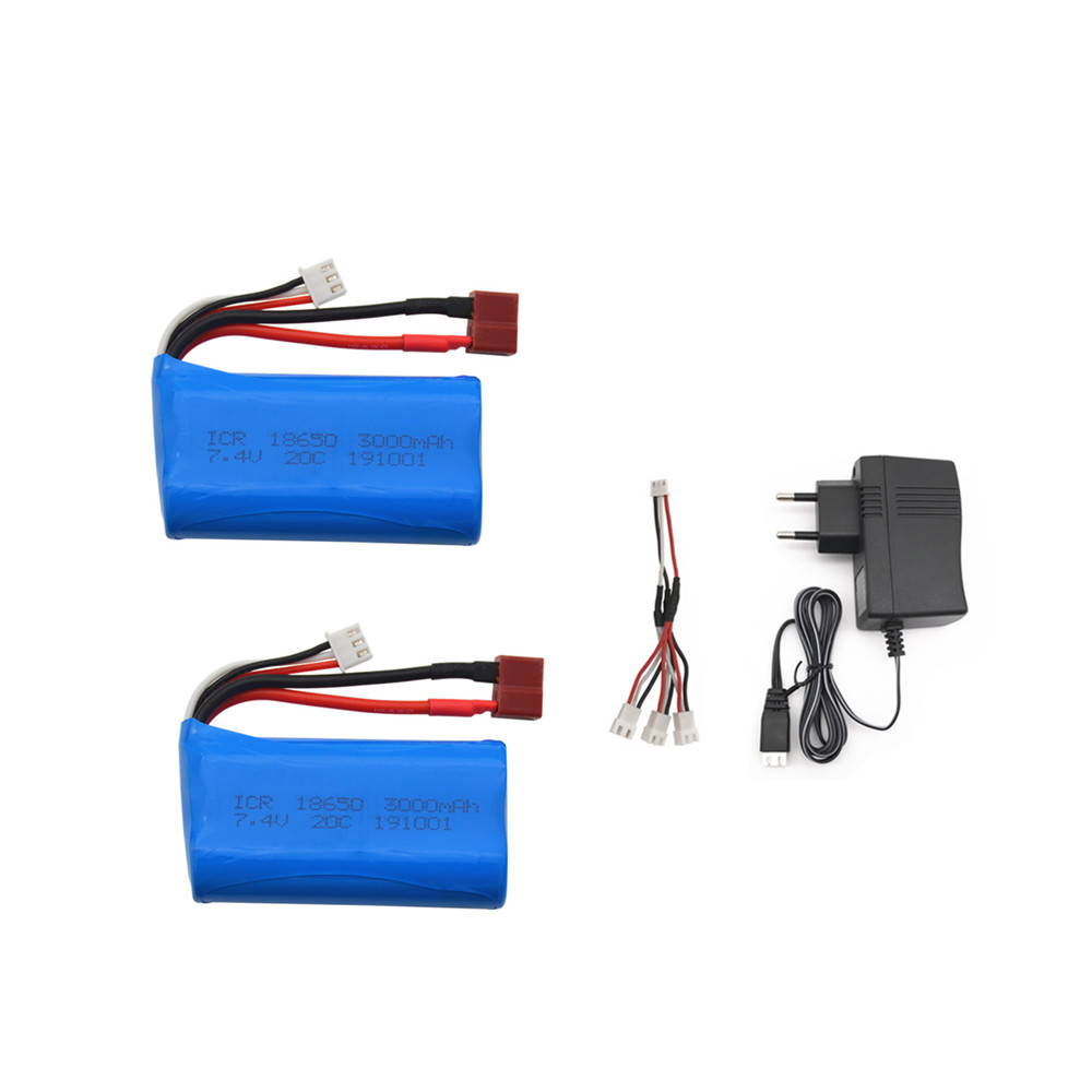 Batería lipo de 7,4 V, 3000mAh, 20c, para Q46, Wltoys 10428 /12428/12423, piezas de repuesto para coche RC, 2s, 7,4 v, 18650, batería y cargador para juguete RC: Blanco