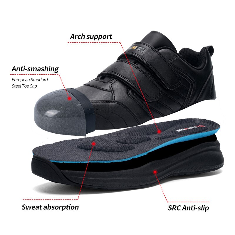 LARNMERN Stahl Kappe Männer Sicherheit Schuhe Wasserdichte Koch S Anti-zerschlagen Nicht-Unterhose Klett Atmungsaktiv Arbeit Turnschuhe