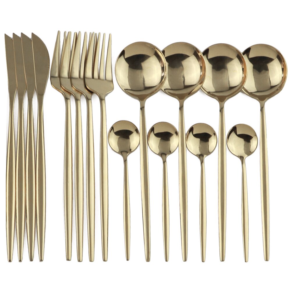 16pcs Luxury Cutlery Set Rainbow Dinnerware Set Stainless Steel Tableware Fork Knife Spoon Dinner Set Silverware With Box: Black Box / 16Pcs Champagne