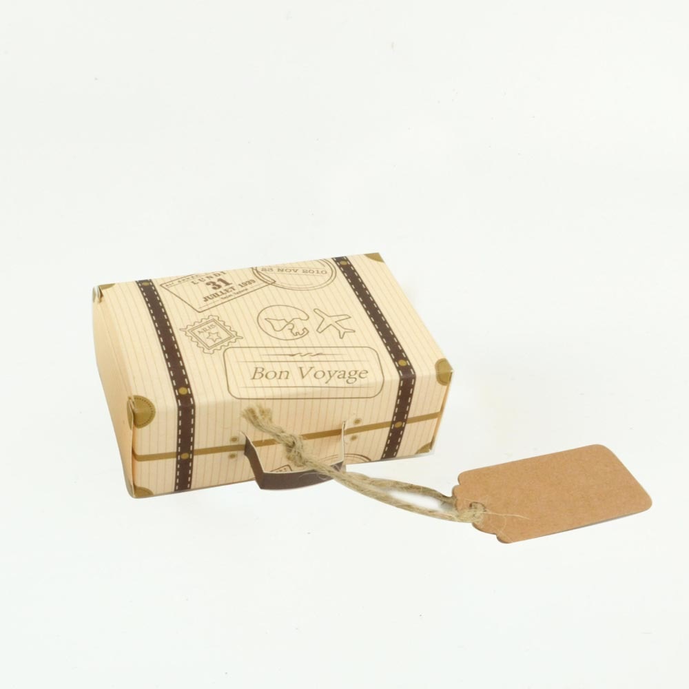 10-100 stk karton trykt mini kuffert slikæsker vintage kraftpapir bryllup rejse tema kasse poser med tags reb
