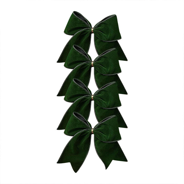 Lot de Nœuds de Noël - 4 ou 12 Pcs - Tissu Rouge Décoration Arbre Couronne Suspendu: Jaune fluorescent