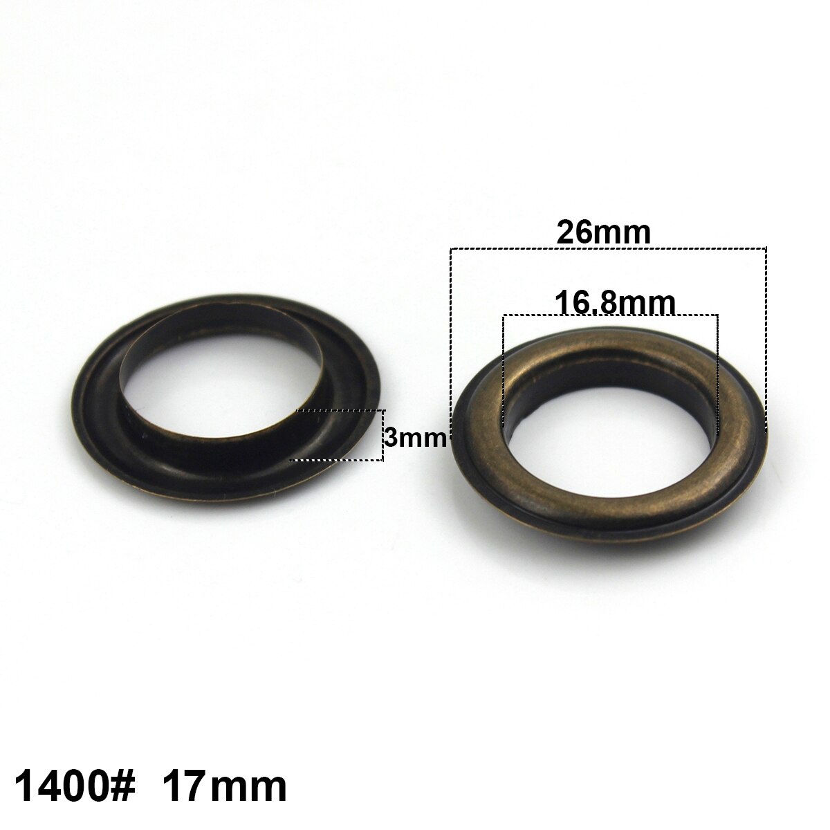 100 uppsättningar 17mm mässingsögla med bricka 1400#  läder hantverk reparation genomföring runda ögonringar för skor väska kläder läder bälte hatt