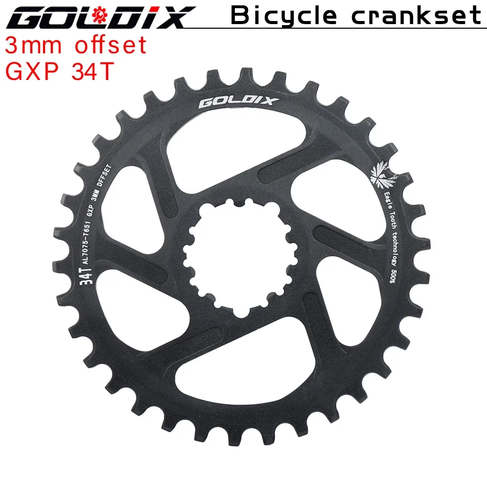 GOLDIX para plato de bicicleta de 3 clavos 0/3/6mm Offset 30/32/34/36/38T rueda de cadena de bicicleta MTB para XX1 X9 XO X01 G X NX Direct Mo: Blanco