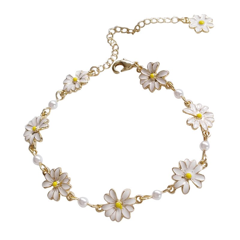 Sød personlighed niche originalt armbånd enkel lille frisk daisy kontrast farve justerbare smykker: Default Title