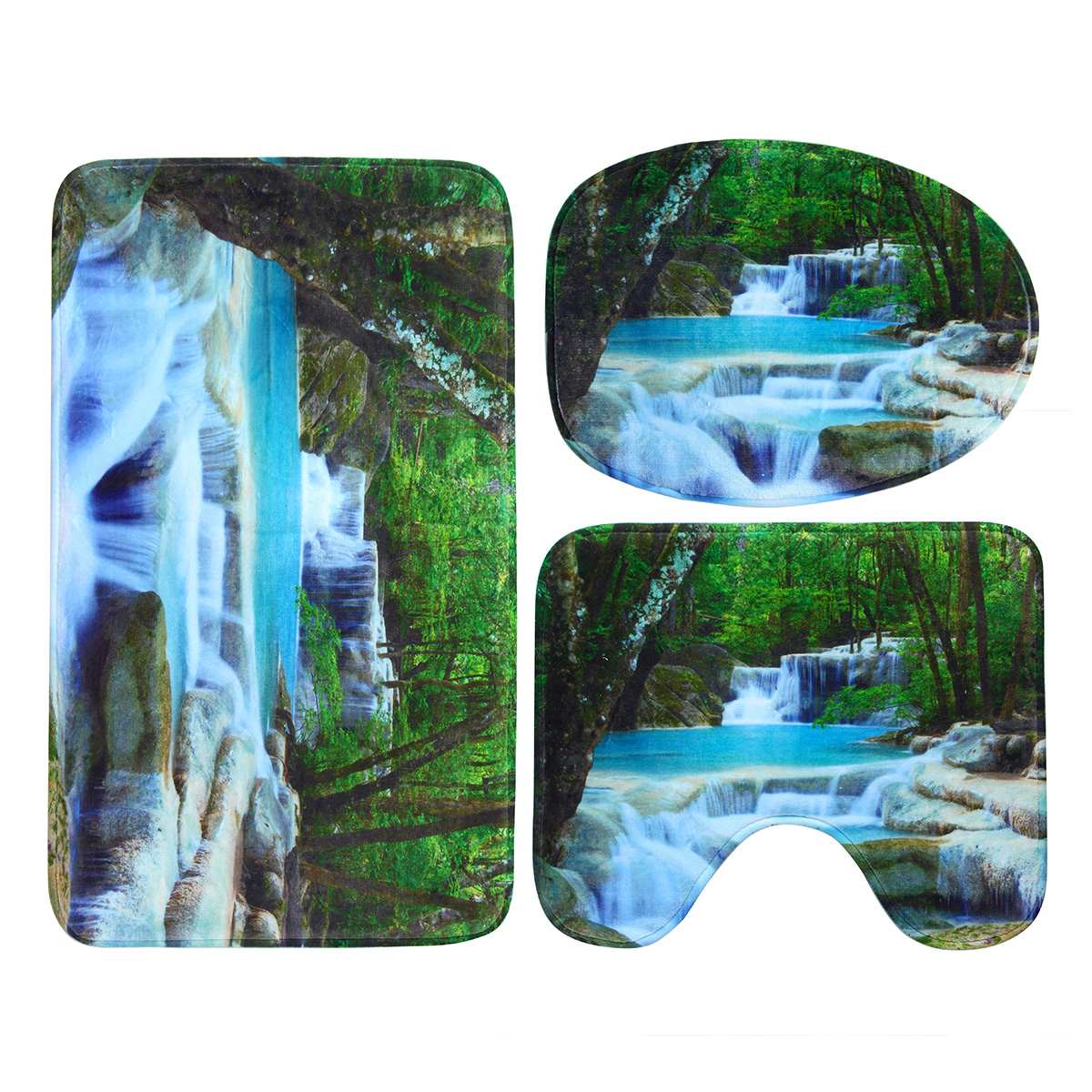 3D Waterval Landschap Waterdicht Douchegordijn Badkamer Landschap Bomen Bloem Badmat Set Voetstuk Tapijt Deksel Wc Cover: B mat