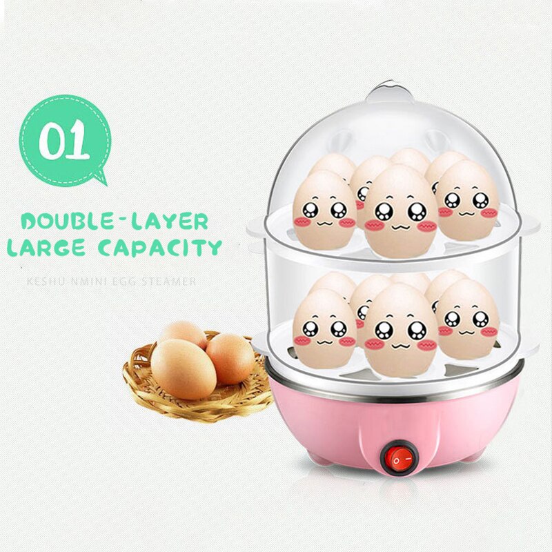 Double-Layer Egg Cooker Automatic Power-Off Steamer Stainless Steel Multifunctional Mini Steamer Poacher Kitchen Cooking Tool
