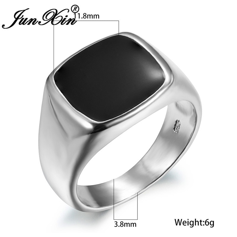 Bague géométrique en pierre noire pour homme et femme, Vintage, couleur argent, grands anneaux de mariage, fiançailles, bijoux de fête
