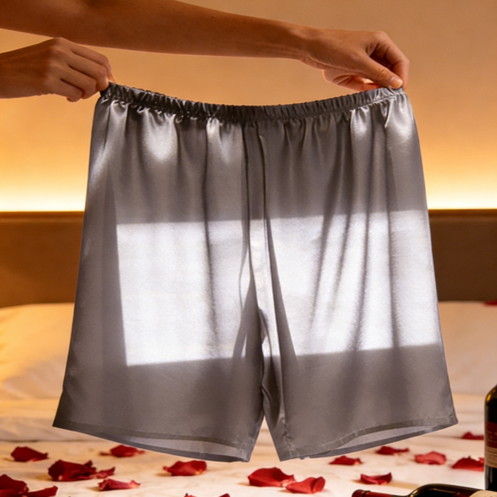 Sexet nattøj til mænd semi-transparente soveshorts elastisk talje silkeagtig loungewear komfort afslappet nattøj pyjamashorts loungebukser