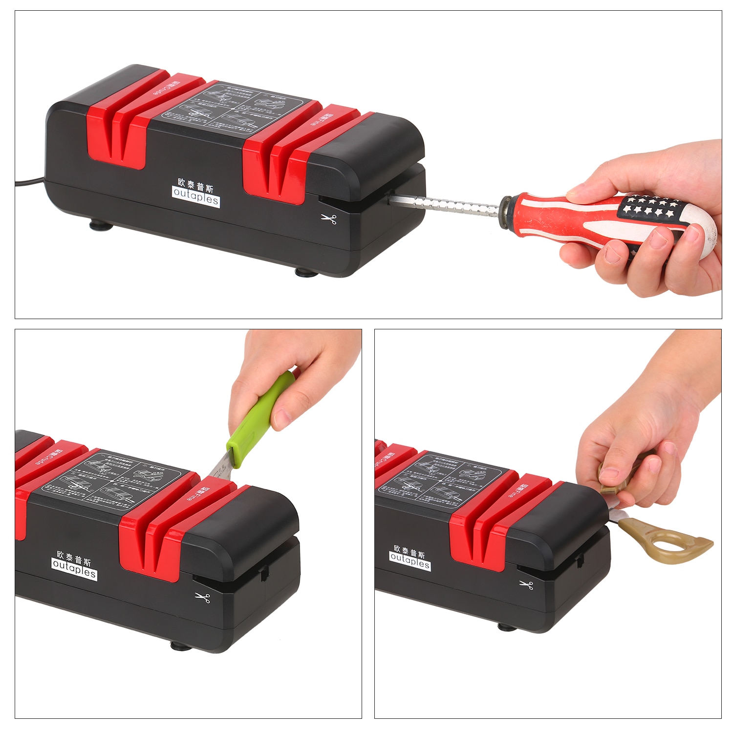 Electric Knife Sharpener Multifunctional Automatic Cut Sharpeners with 15-Degree Bevel Crude and Fine Grooves