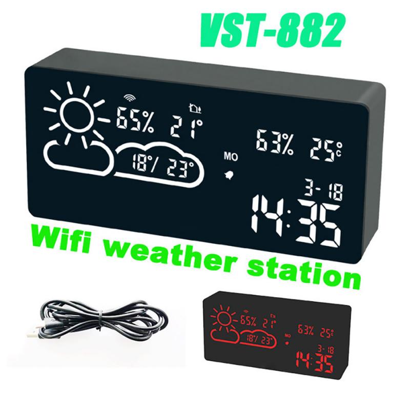 Wifi Led Digitale Wekker Radio Met Temperatuur Vochtigheid Lcd Diaplay Wereld Tijd Weersverwachting Radio App Klok