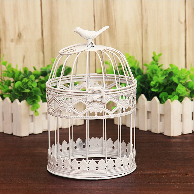 1 Uds. Jaula decorativa de hierro europeo, adornos para ventana de boda, accesorios de fotografía de boda, decoración para balcón, jaula blanca