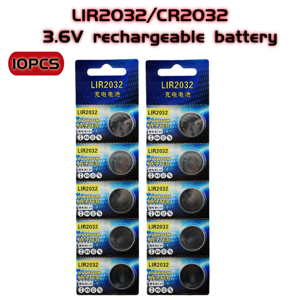 LIR2032 Rechargeable Battery 2032 Lithium charging Can Replace 3.6v 40mAH CR2032 for watches Coin Battery: Gold