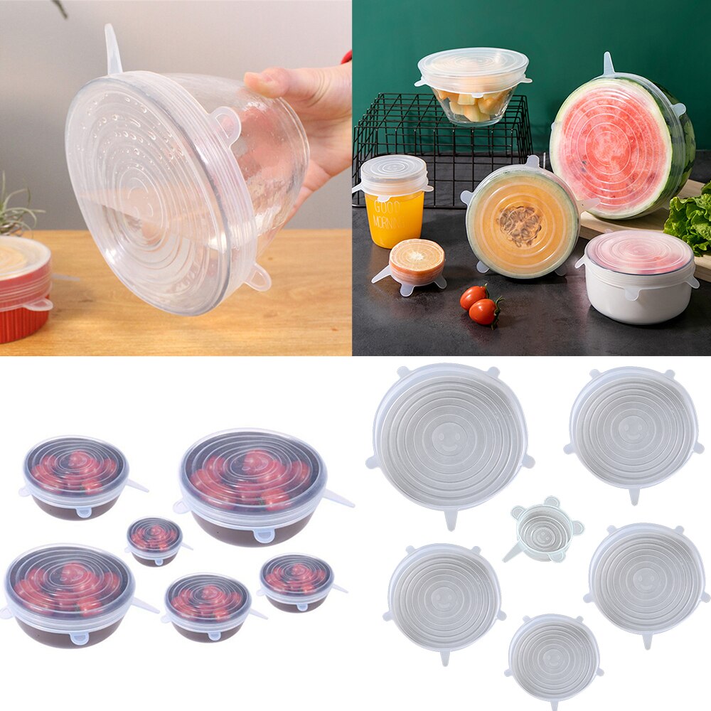 Tapas elásticas de silicona de grado alimenticio, cubiertas herméticas reutilizables para envolver alimentos, mantener el bol sellado fresco, cubierta elástica, utensilios de cocina