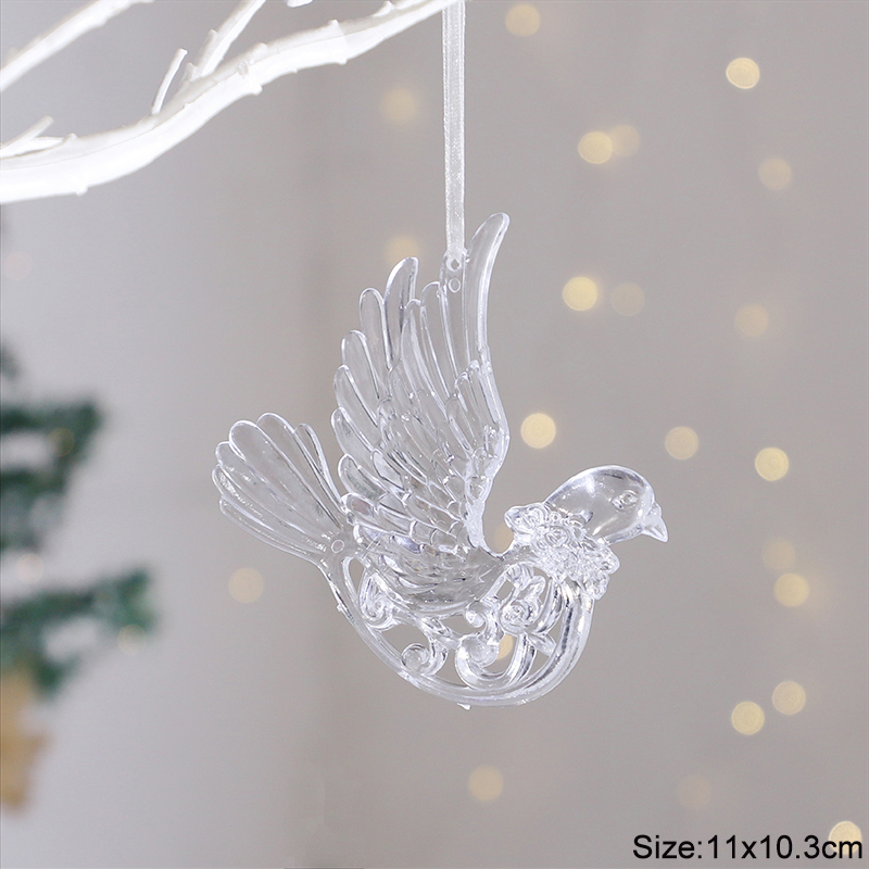 Acrylic Christmas Ornaments Clear Flying Unicorn Bird Elk Snowflake Xmas Tree Hanging Pendants Year Home DIY Decoration: Fluorescence Yellow