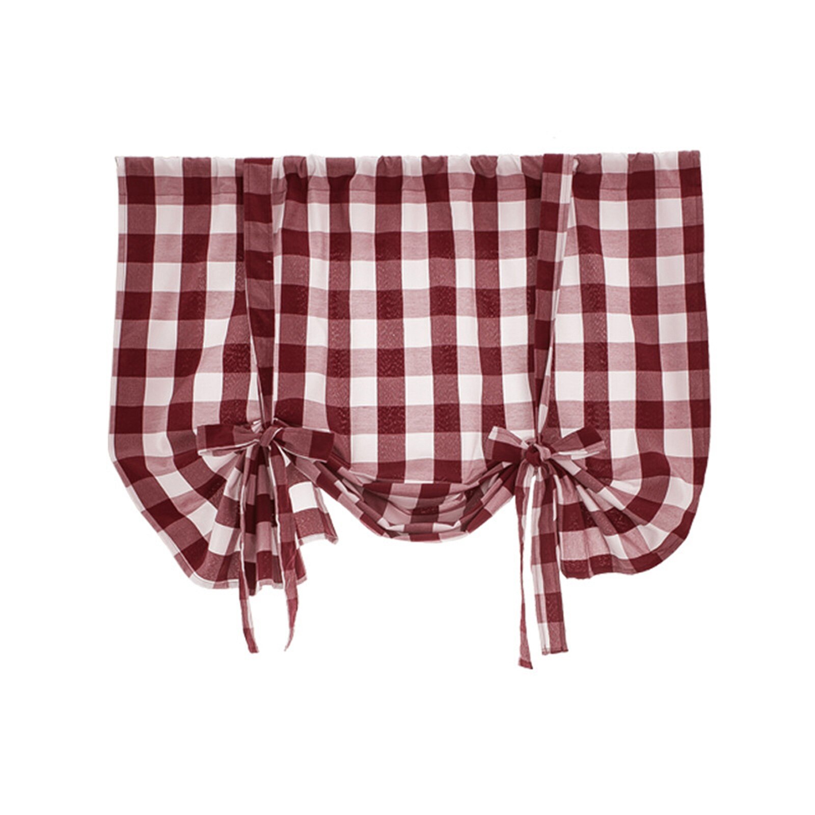Cortina de ventana corta con estampado a cuadros, persianas romanas ajustables con agujeros, cortinas opacas para sala de estar y cocina: Rojo / 60x120cm