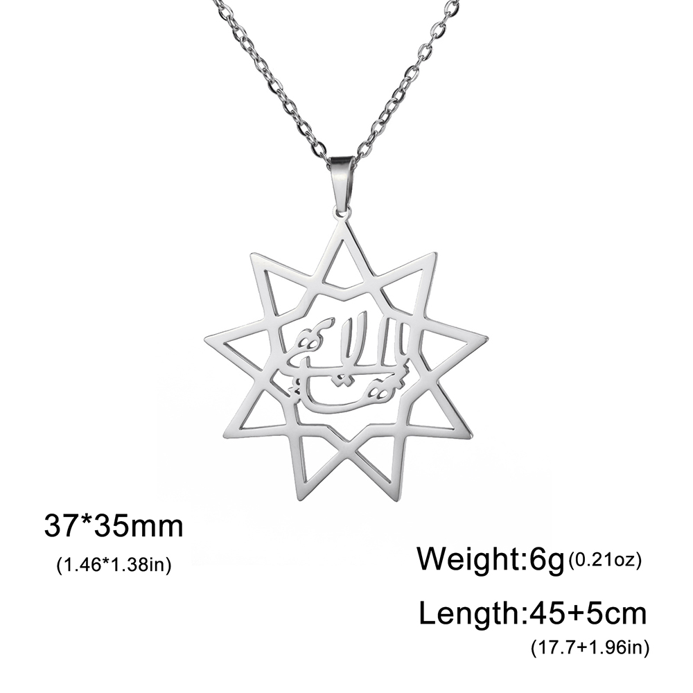 Dawapara Negen Punt Bahai Bahaism Ster Ketting Perzische Kalligrafie Farsi Parsi Hanger Roestvrij Stalen Sieraden: Goud / Rhodium Plated
