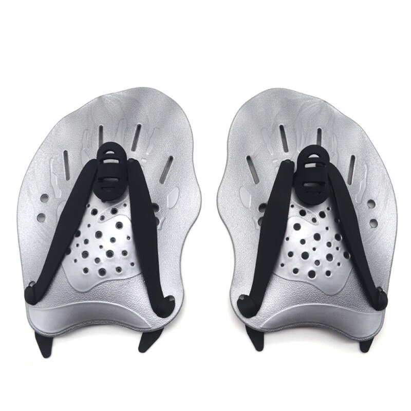 Swimming Paddles Training Adjustable Hand Webbed Gloves Pad Fins Flippers For Men Women Kid: silver