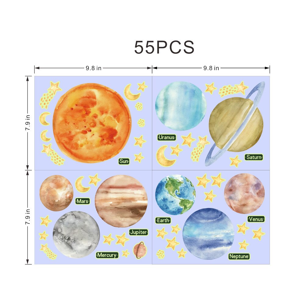 Green Light Solar System Planet Luminous Stickers Kids Baby Room Decoration Glowing Stars Decor Decals Glow in the Dark Stickers: a