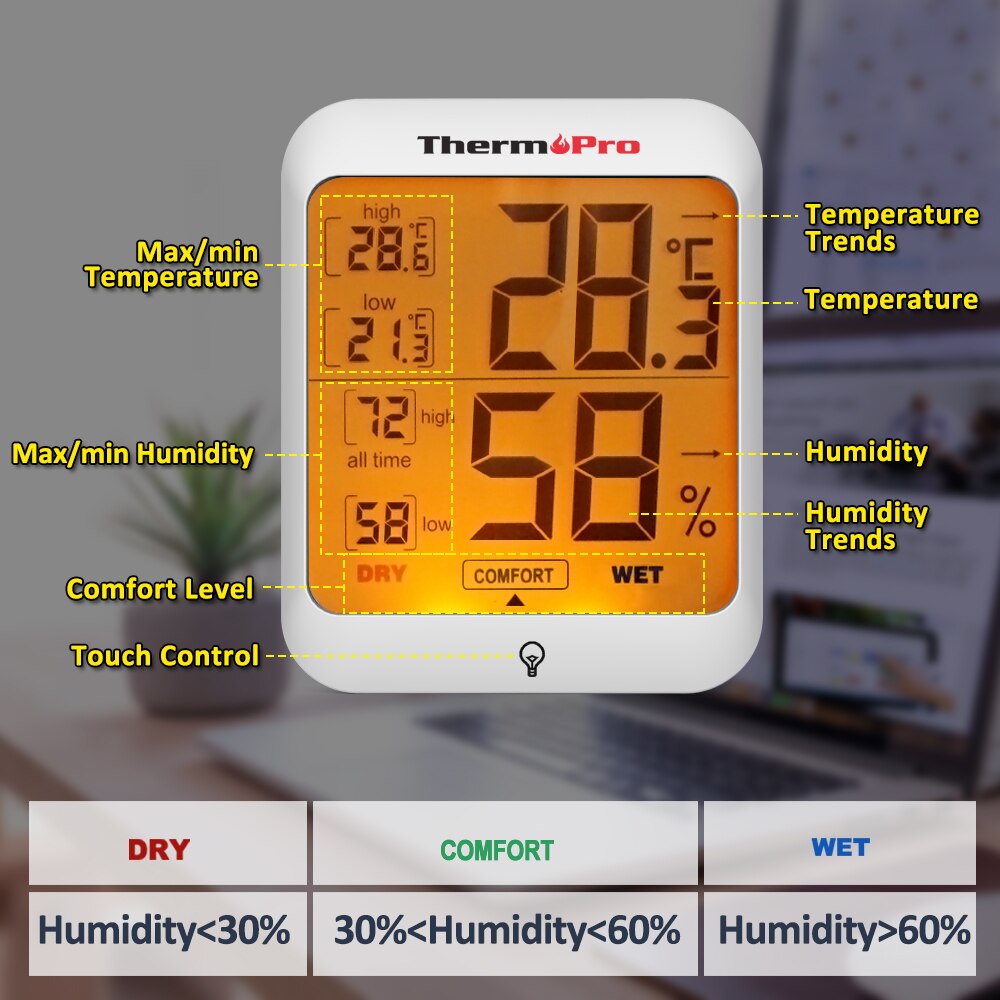 Thermopro TP53 Indoor Digitale Thermometers Hygrometer Vochtigheid Weerstation Voor Thuis Kamer Thermometer Met Touch Back Light