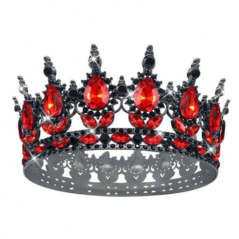 Luxury Color Baroque Queen Crown Colorful Sparkly Rhinestone Wedding Crown Bride Princess Full Round Tiaras Headband Headpieces: Antique Copper Plated