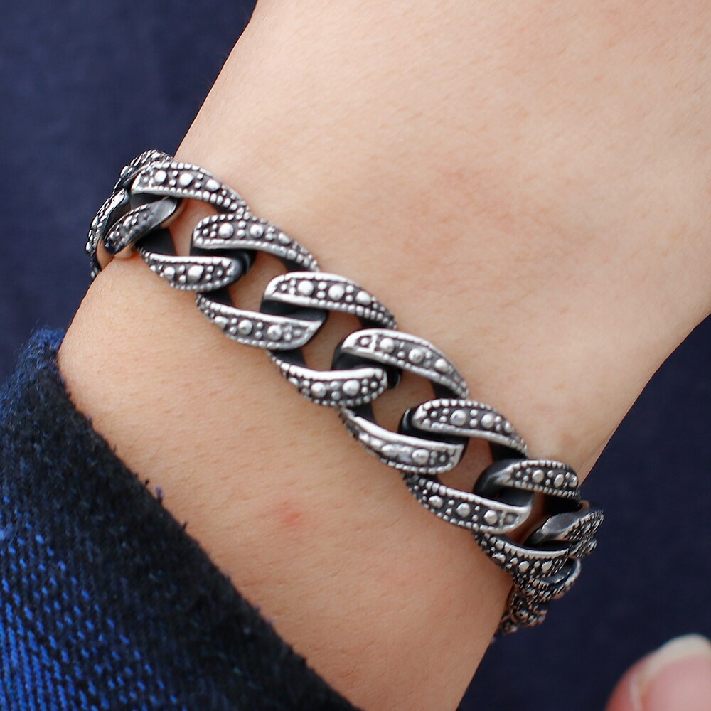 Vintage Mens Chain Bracelet Friendship-Bracelets 316L Stainless Steel Bracelet Men Heavy Male Jewelry