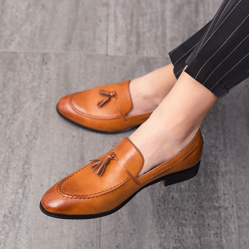 Mænd kvast loafers pu læder formelle sko dress shoe simple slip on man fritidssko fodtøj stor størrelse 48 47 46
