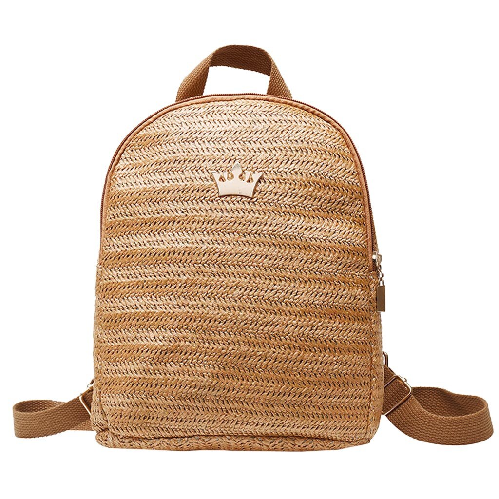 Femmes sac à bandoulière rond circulaire rotin osier paille tissé plage panier sac à main dames en plein air tissé carré backpa: brown