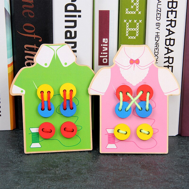 Hand-gebreide puzzel Threading van kleren Naaien knop game baby play home speelgoed kinderen educatief speelgoed