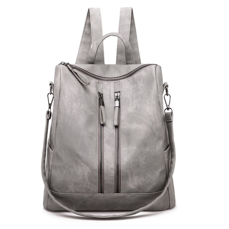 HISUELY Bohemia Women Shoulder Bag PU Leather Travel Backpack School Bag for Girl Sac a Dos Feminina BG899B: gray