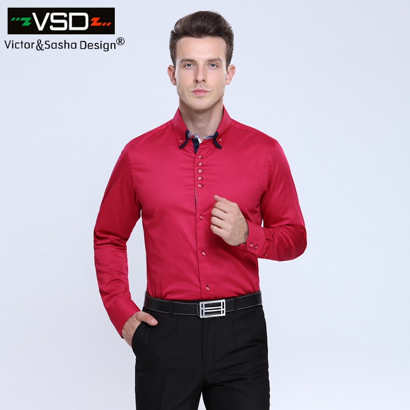 Vsd stor italiensk stil dobbeltkrave shirting slim fit langærmet premium bomuldsskjorte til mænd, mærke europa størrelse 1319: Ren / S